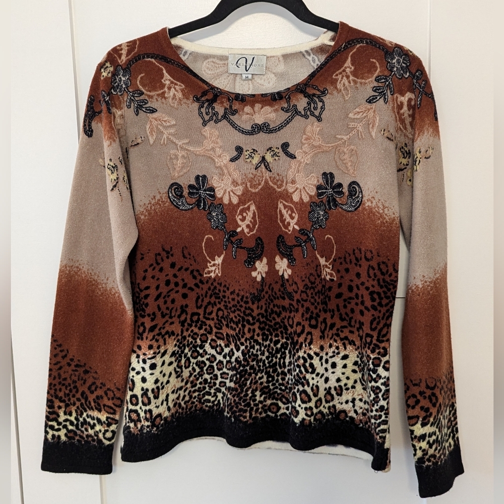 Warm Vintage Animal & Floral Print Sweater